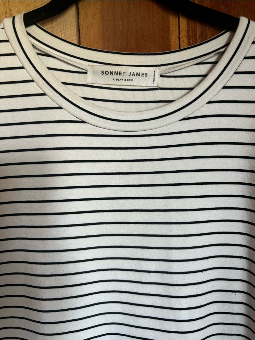 Sonnet James play dress white black stripe long sleeve Reese size L - Picture 2 of 4